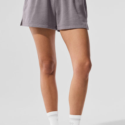 alo Women's Washed Low Key Sweat Short - Cool Grey Wash