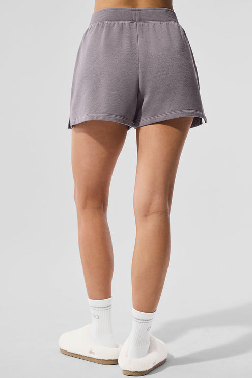 alo Women's Washed Low Key Sweat Short - Cool Grey Wash