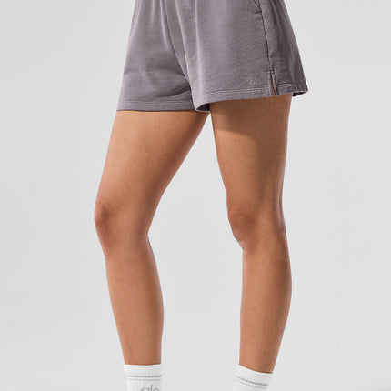 alo Women's Washed Low Key Sweat Short - Cool Grey Wash
