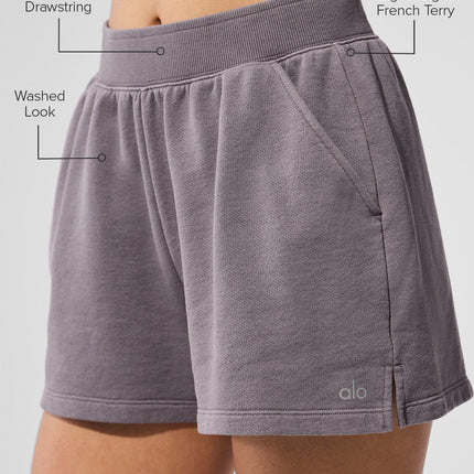 alo Women's Washed Low Key Sweat Short - Cool Grey Wash