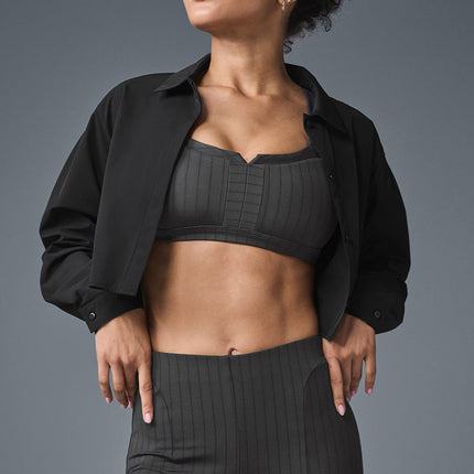 alo Women's Cropped Take Me Out Button Up - Black