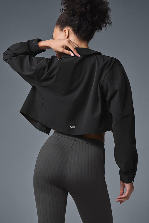 alo Women's Cropped Take Me Out Button Up - Black