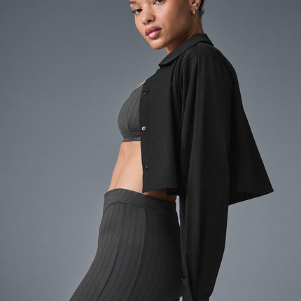 alo Women's Cropped Take Me Out Button Up - Black