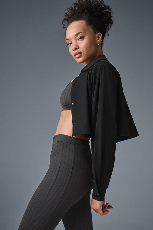 alo Women's Cropped Take Me Out Button Up - Black