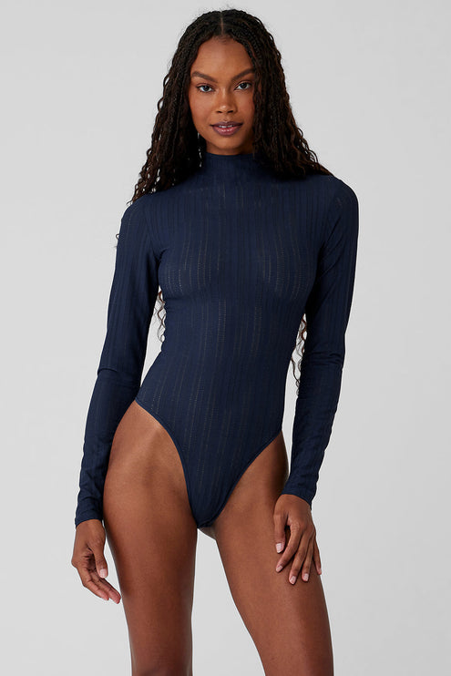 alo Women's Euphoria Long Sleeve Bodysuit - Navy