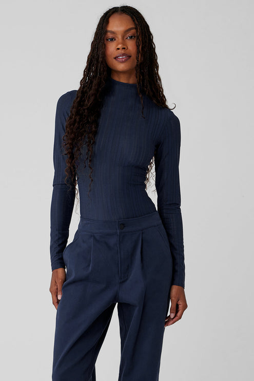 alo Women's Euphoria Long Sleeve Bodysuit - Navy