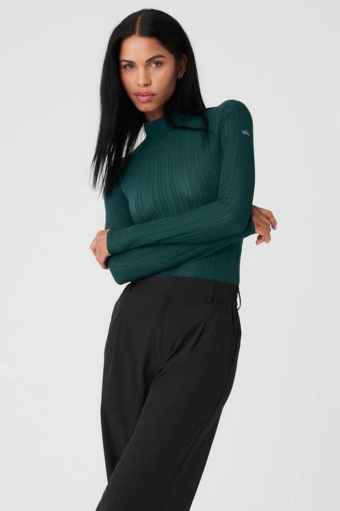 alo Women's Euphoria Long Sleeve Bodysuit - Midnight Green