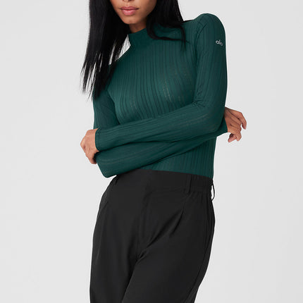 alo Women's Euphoria Long Sleeve Bodysuit - Midnight Green
