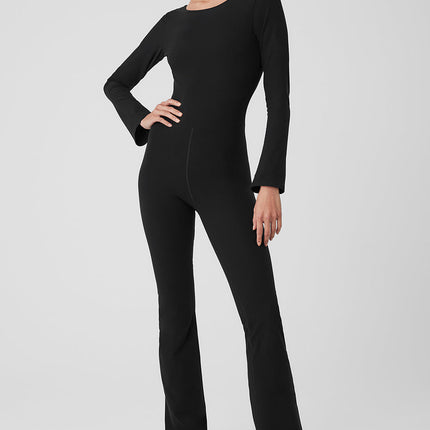 alo Women's Alosoft Melody Full Length Bootcut Onesie - Black