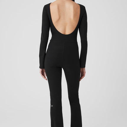 alo Women's Alosoft Melody Full Length Bootcut Onesie - Black