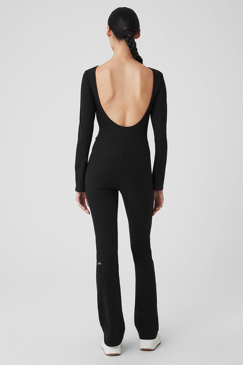 alo Women's Alosoft Melody Full Length Bootcut Onesie - Black