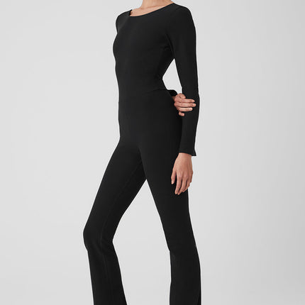 alo Women's Alosoft Melody Full Length Bootcut Onesie - Black