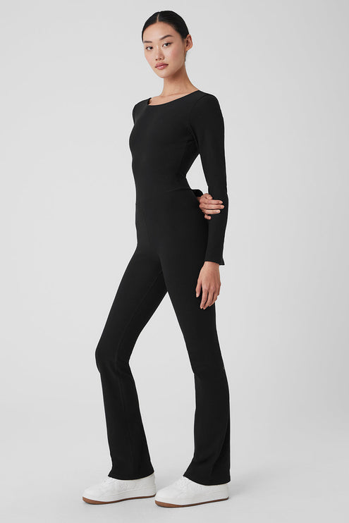 alo Women's Alosoft Melody Full Length Bootcut Onesie - Black