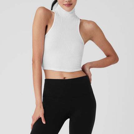 alo Women's Ribbed Sea Coast Cropped Turtleneck Tank - White