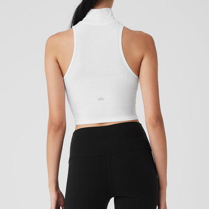 alo Women's Ribbed Sea Coast Cropped Turtleneck Tank - White