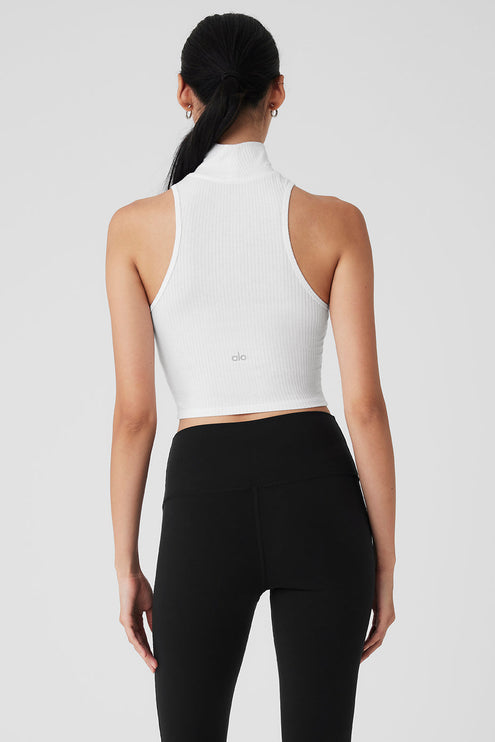alo Women's Ribbed Sea Coast Cropped Turtleneck Tank - White