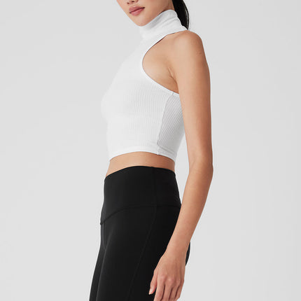 alo Women's Ribbed Sea Coast Cropped Turtleneck Tank - White