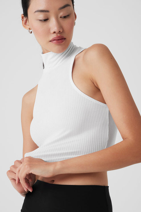 alo Women's Ribbed Sea Coast Cropped Turtleneck Tank - White
