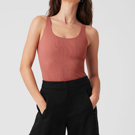 alo Women's Mesh Sheer Illusion Bodysuit - Soft Terracotta