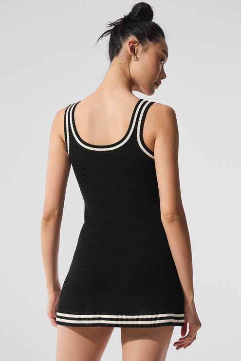 alo Women's Tennis Club Sweater Knit Dress - Black/Ivory