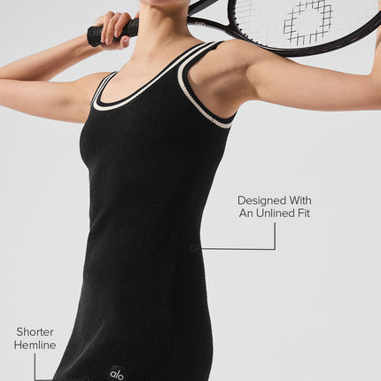 alo Women's Tennis Club Sweater Knit Dress - Black/Ivory