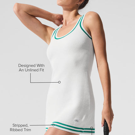 alo Women's Tennis Club Sweater Knit Dress - White/Spruce Green