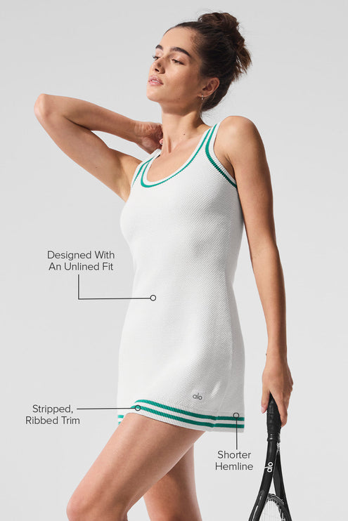 alo Women's Tennis Club Sweater Knit Dress - White/Spruce Green