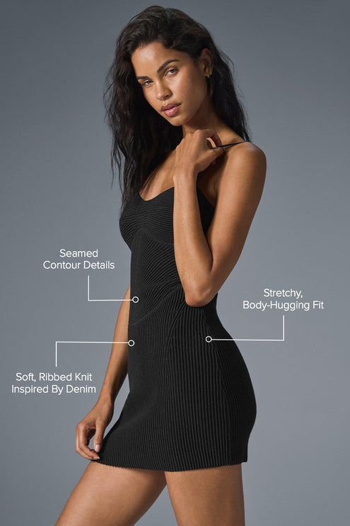 alo Women's Denim Knit Mini Dress - Black/Anthracite