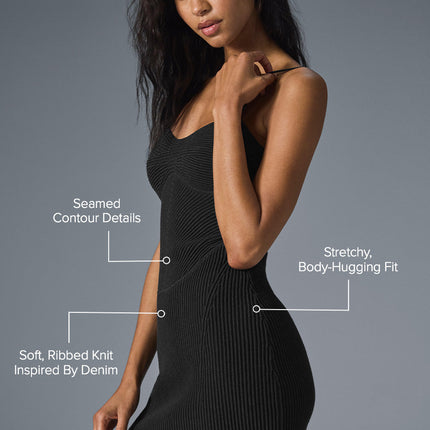 alo Women's Denim Knit Mini Dress - Black/Anthracite