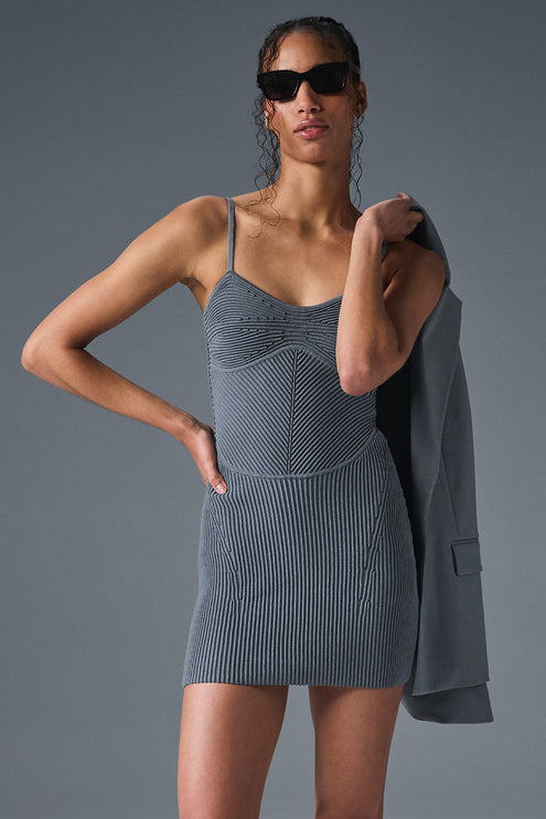 alo Women's Denim Knit Mini Dress - Steel Grey/Anthracite
