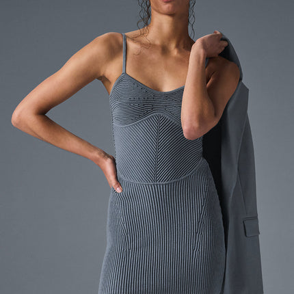alo Women's Denim Knit Mini Dress - Steel Grey/Anthracite