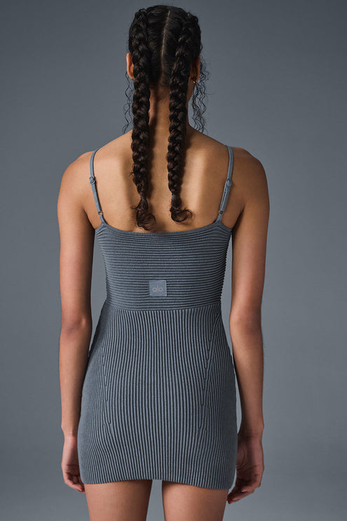 alo Women's Denim Knit Mini Dress - Steel Grey/Anthracite