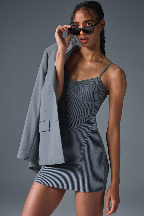 alo Women's Denim Knit Mini Dress - Steel Grey/Anthracite
