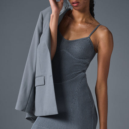 alo Women's Denim Knit Mini Dress - Steel Grey/Anthracite