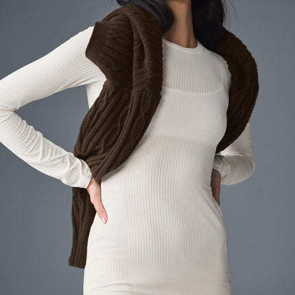 alo Women's Ribbed Sea Coast Long Sleeve Dress - Ivory