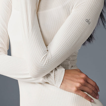 alo Women's Ribbed Sea Coast Long Sleeve Dress - Ivory