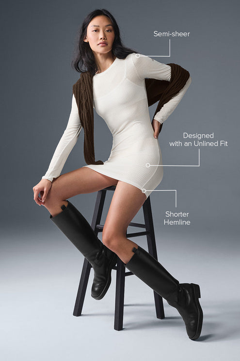 alo Women's Ribbed Sea Coast Long Sleeve Dress - Ivory