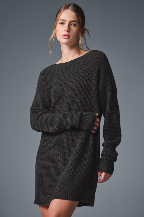 alo Women's Cashmere Plush Waffle Dress - Dark Heather Grey