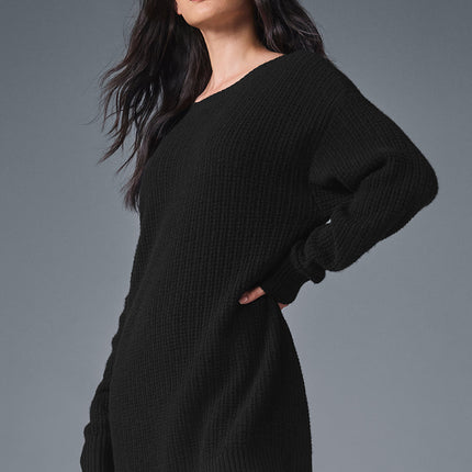 alo Women's Cashmere Plush Waffle Dress - Black