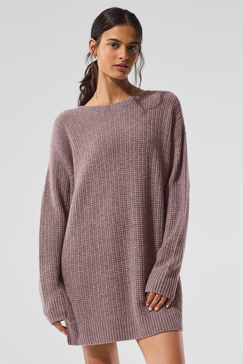 alo Women's Cashmere Plush Waffle Dress - Mushroom Heather