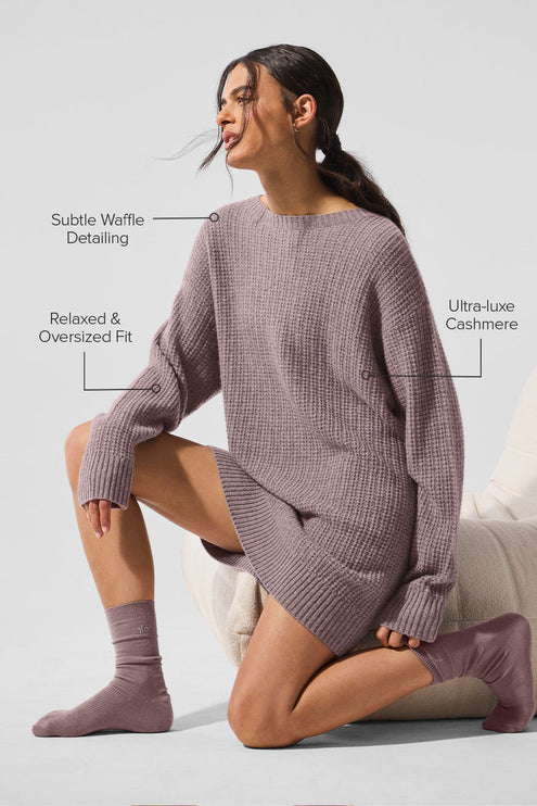alo Women's Cashmere Plush Waffle Dress - Mushroom Heather