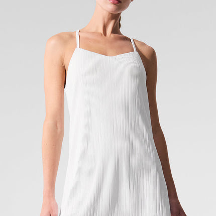 alo Women's Micro Plisse Game On Tennis Dress - White
