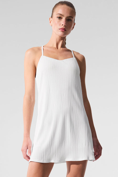 alo Women's Micro Plisse Game On Tennis Dress - White