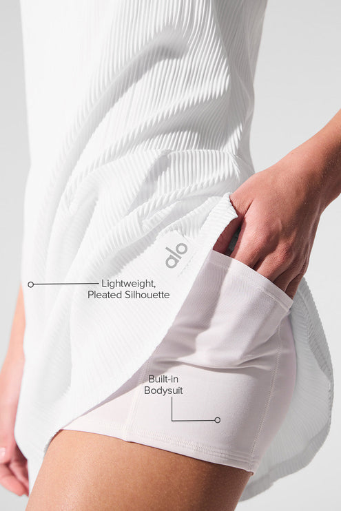 alo Women's Micro Plisse Game On Tennis Dress - White