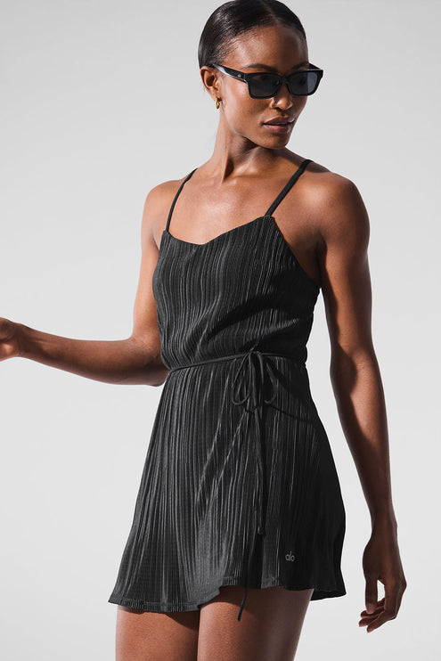 alo Women's Micro Plisse Game On Tennis Dress - Black