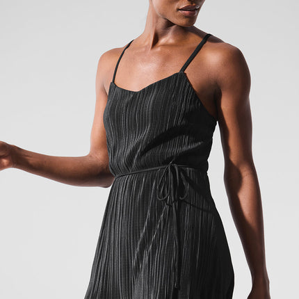 alo Women's Micro Plisse Game On Tennis Dress - Black