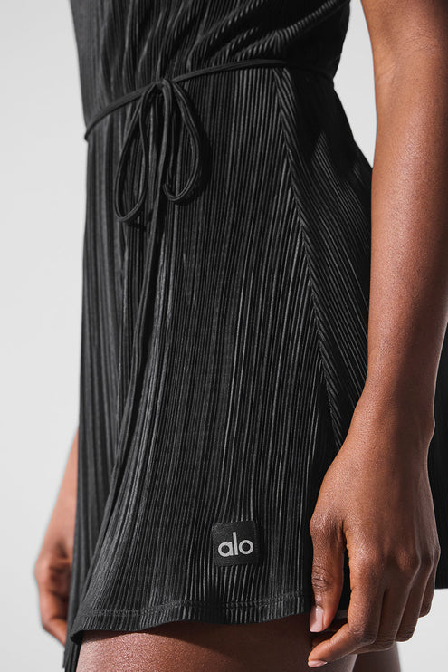 alo Women's Micro Plisse Game On Tennis Dress - Black