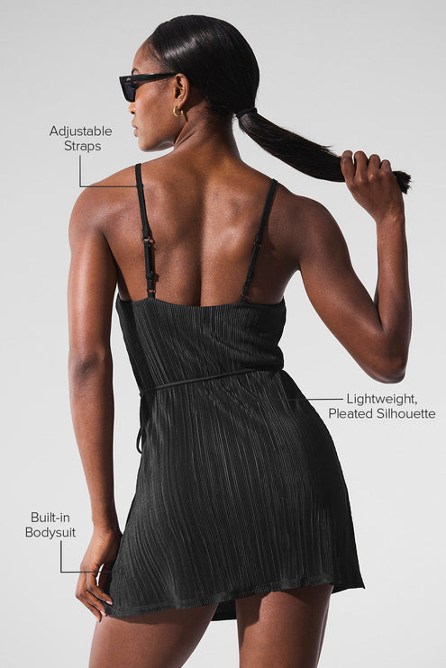 alo Women's Micro Plisse Game On Tennis Dress - Black