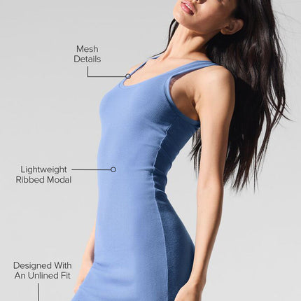 alo Women's Ribbed Mesh Secret Dress - Crystal Clear Blue