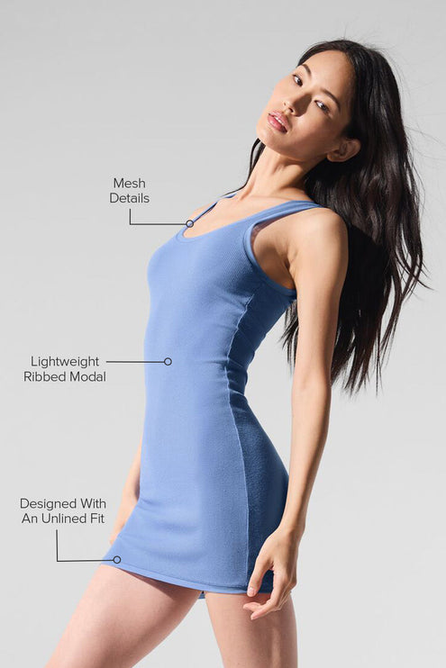 alo Women's Ribbed Mesh Secret Dress - Crystal Clear Blue